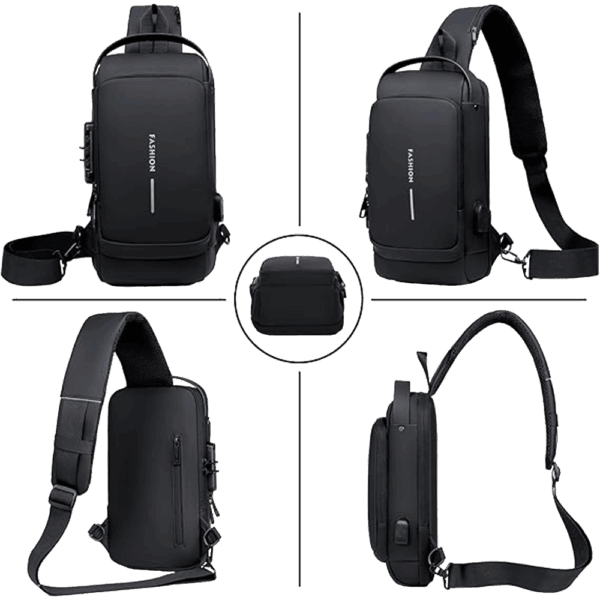 Tumblo™ Anti-Thef PU Leather Sling Bag for Men | Crossbody Backpack with USB Charging Port & Dial Lock | Waterproof, Travel Shoulder Bag for Office & Daily Use - Image 6