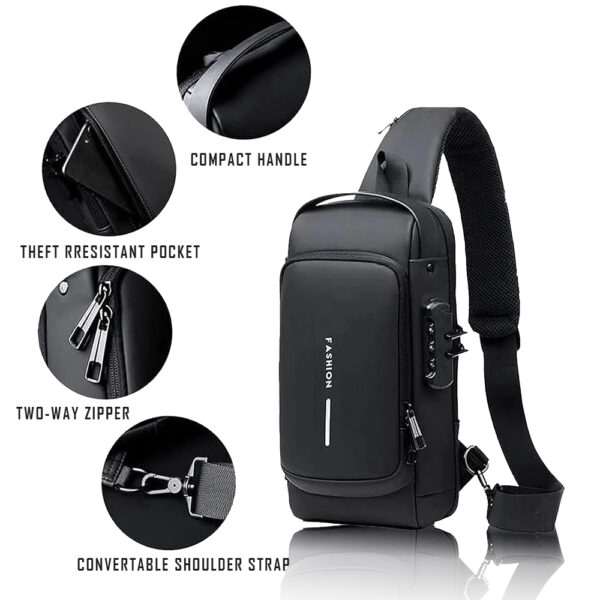 Tumblo™ Anti-Thef PU Leather Sling Bag for Men | Crossbody Backpack with USB Charging Port & Dial Lock | Waterproof, Travel Shoulder Bag for Office & Daily Use - Image 5