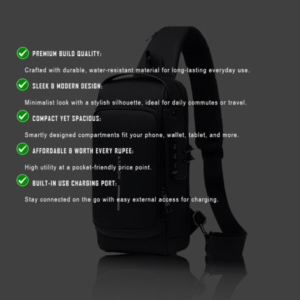 Tumblo™ Anti-Thef PU Leather Sling Bag for Men | Crossbody Backpack with USB Charging Port & Dial Lock | Waterproof, Travel Shoulder Bag for Office & Daily Use - Image 8