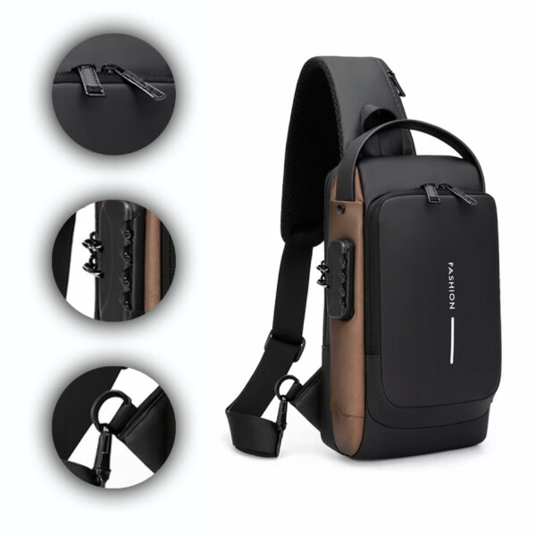 Tumblo™ Anti-Theft Leather Sling Bag Brown | Crossbody Backpack with USB Charging Port & Dial Lock | Waterproof - Image 4