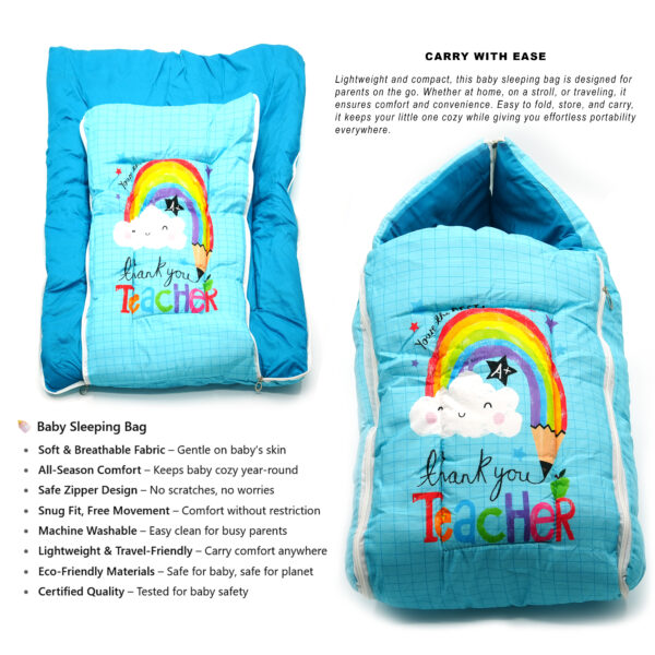 Tumblo Baby Sleeping Bag – Soft & Cozy Cotton with Rainbow Teacher Print (0–12 Months, 116.84 × 49.53 × 8.87 cm) - Image 7