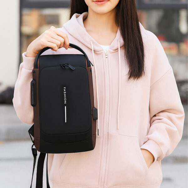 Tumblo™ Anti-Theft Leather Sling Bag Brown | Crossbody Backpack with USB Charging Port & Dial Lock | Waterproof - Image 2