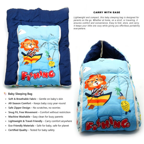 Tumblo Baby Sleeping Bag – Soft & Cozy Cotton with Lion Fishing Print (0–12 Months, 116.84 × 49.53 × 8.87 cm) - Image 7