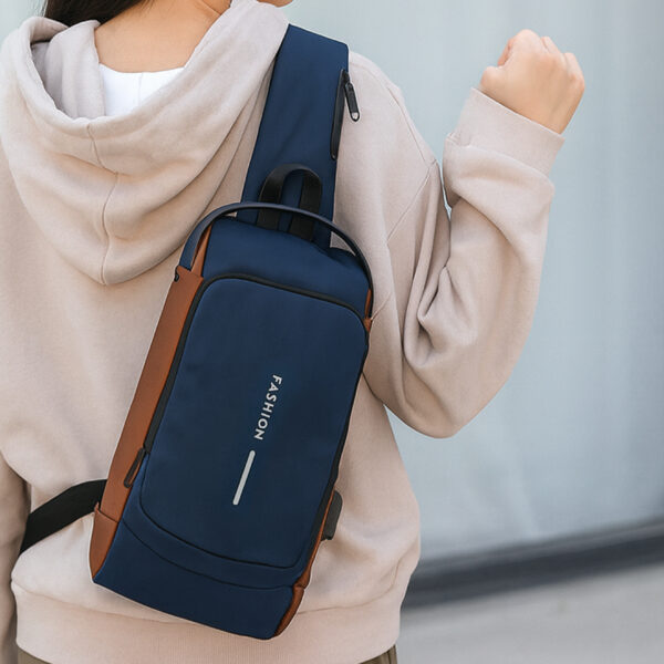 Tumblo™ Anti-Theft Leather Sling Bag Blue | Crossbody Backpack with USB Charging Port & Dial Lock | Waterproof - Image 2