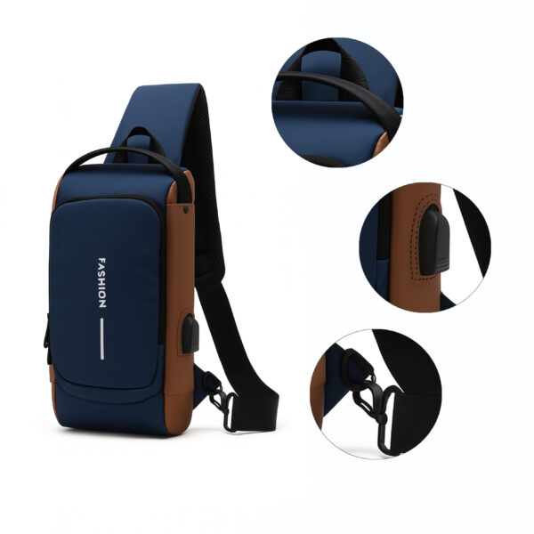 Tumblo™ Anti-Theft Leather Sling Bag Blue | Crossbody Backpack with USB Charging Port & Dial Lock | Waterproof - Image 4