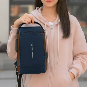 Tumblo™ Anti-Theft Leather Sling Bag Blue | Crossbody Backpack with USB Charging Port & Dial Lock | Waterproof