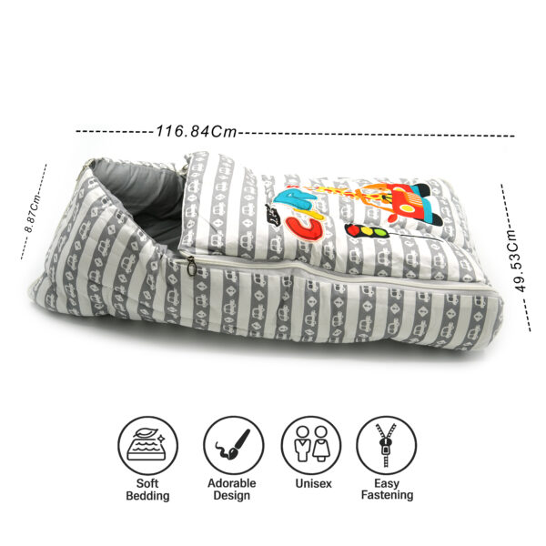 Tumblo Baby Sleeping Bag – Soft & Cozy Cotton with Grey Car & Giraffe Cartoon Print (0–12 Months, 116.84 × 49.53 × 8.87 cm) - Image 5
