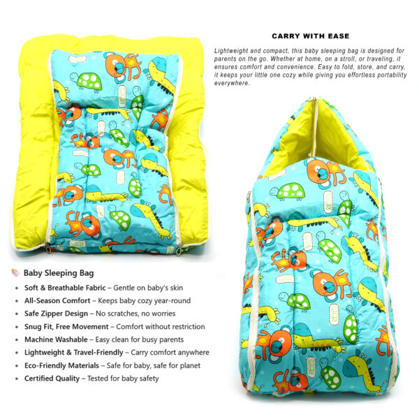 Tumblo Baby Sleeping Bag – Soft Cotton with Aqua Green Jungle Theme & Cute Animal Prints (0–12 Months, 116.84 × 49.53 × 8.87 cm) - Image 7