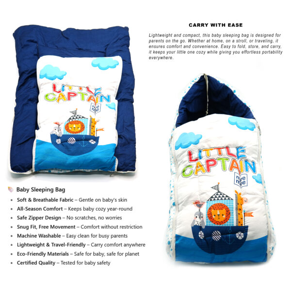 Tumblo Baby Sleeping Bag – “Little Captain” Nautical Theme with Animal Prints (0–12 Months, 116.84 × 49.53 × 8.87 cm) - Image 7