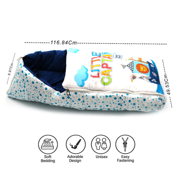 Tumblo Baby Sleeping Bag – “Little Captain” Nautical Theme with Animal Prints (0–12 Months, 116.84 × 49.53 × 8.87 cm) - Image 5